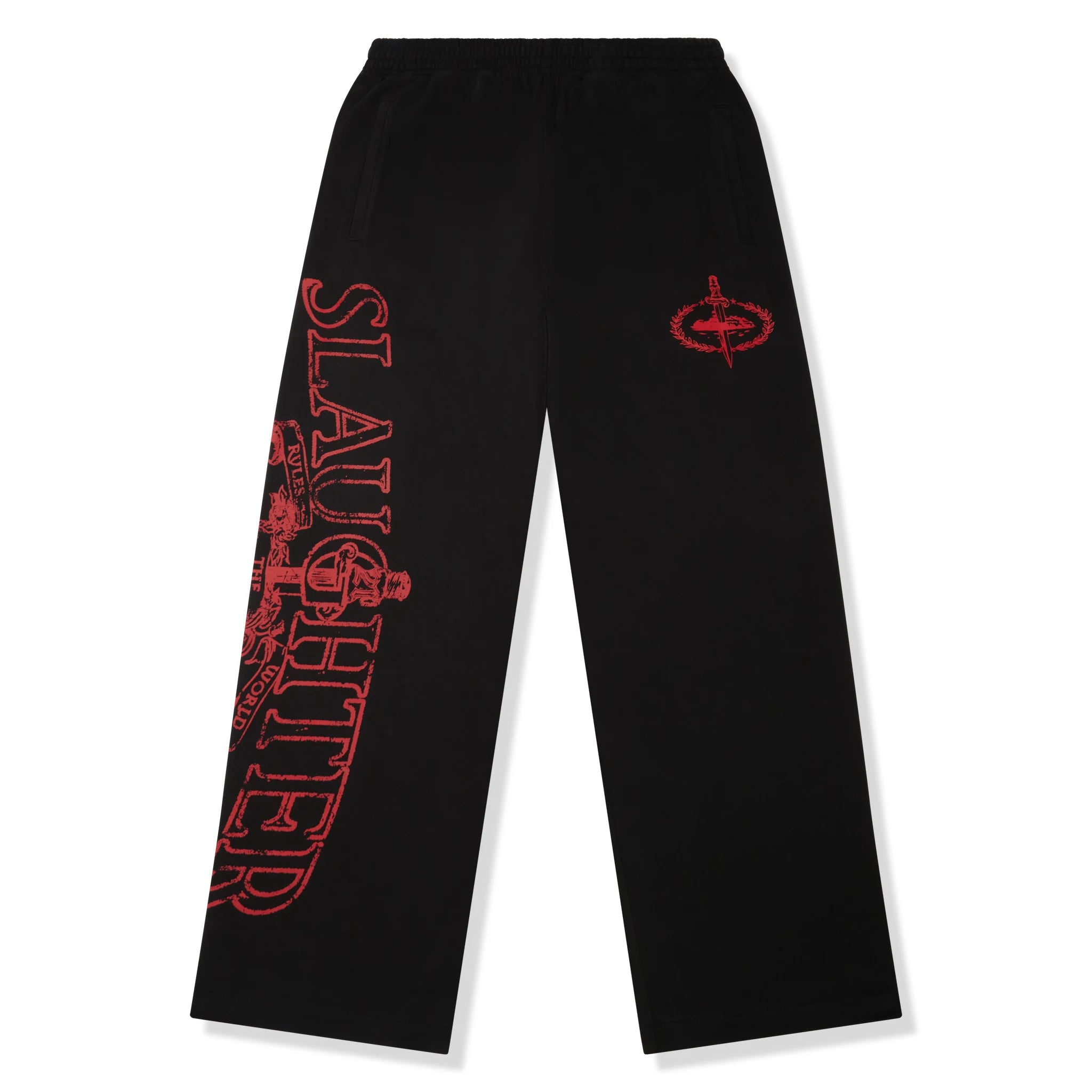 Front view of Corteiz x Slaughter Gang 21 Savage Black Sweatpants